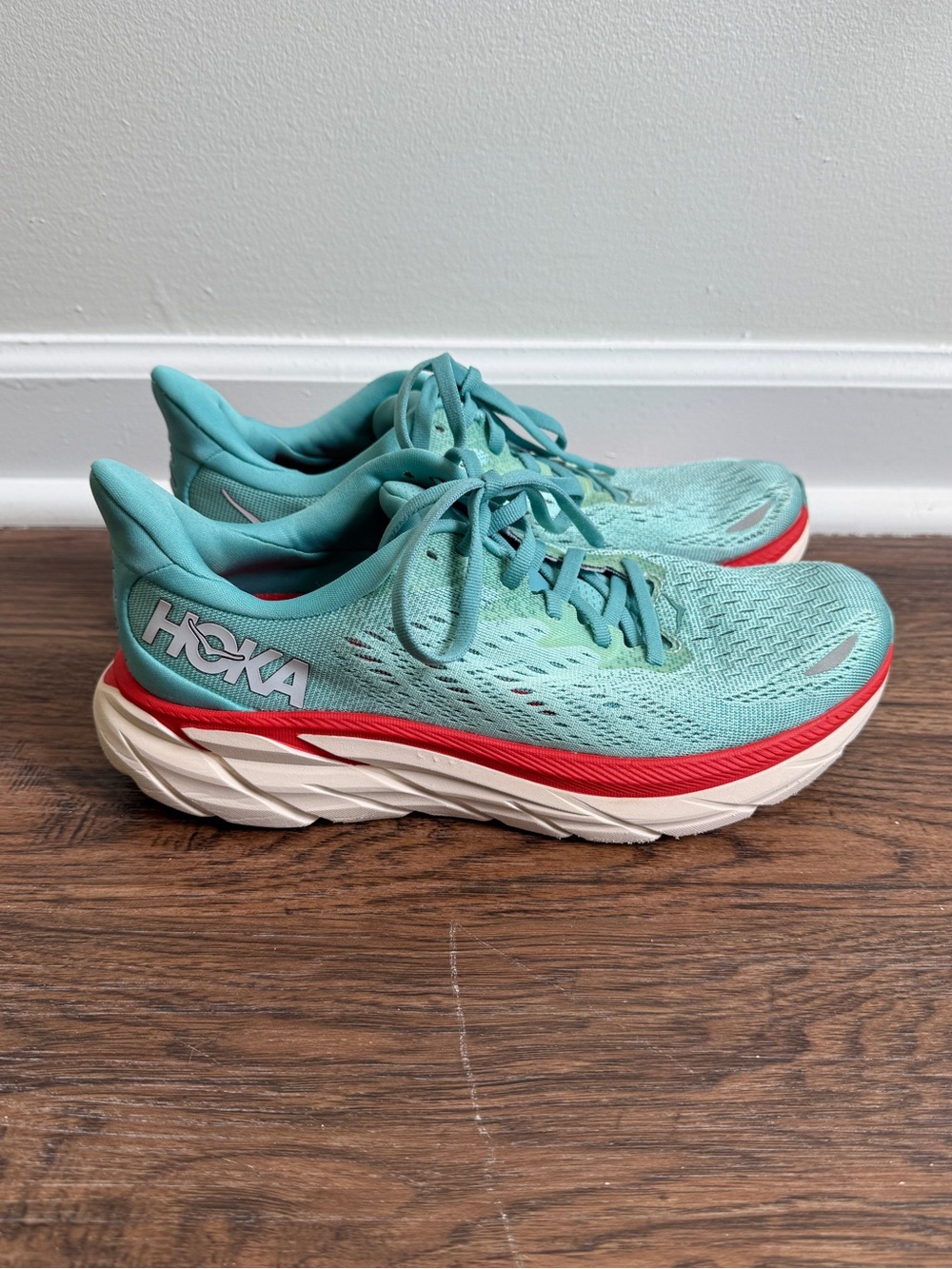 Hoka Clifton Women's Blue Teal Running Shoes Sneakers Size 7.5